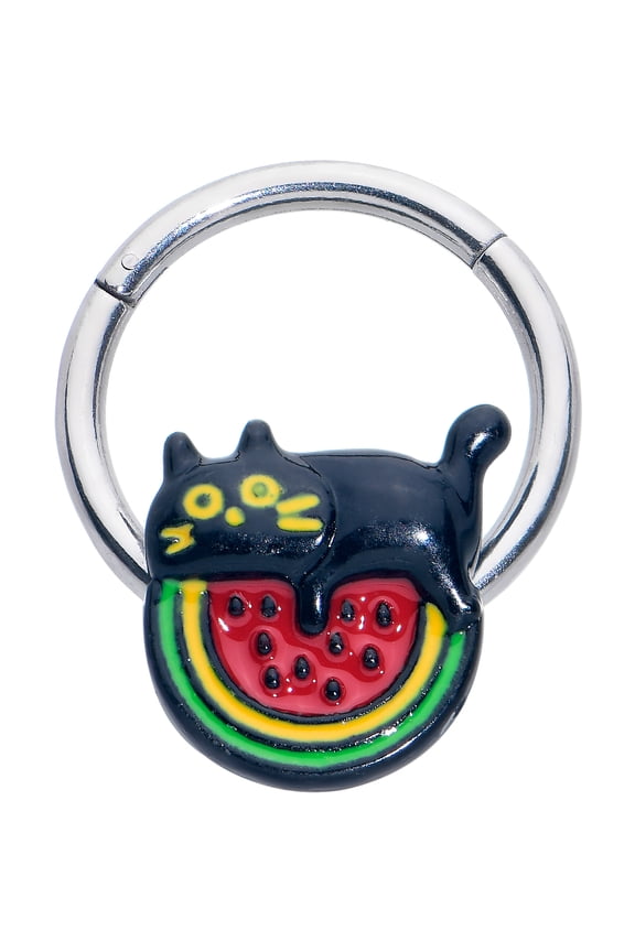 16G 316L Stainless Steel Hinged Segment Ring Seamless Cartilage Nipple Ring Watermelon Cat Love Nose Hoop 3/8"