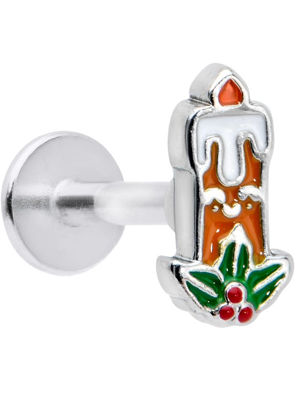 16G 316L Stainless Steel Holiday Christmas Candle Holly Labret LipRing Tragus 8mm