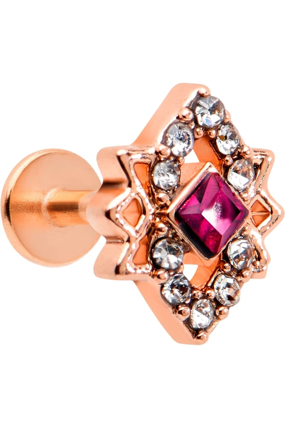 16G 316L Stainless Steel Octogram Star Red Labret LipRing Tragus 6mm