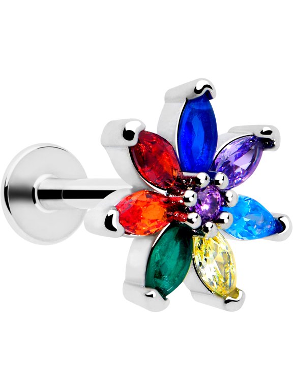 16G 316L Stainless Steel Rainbow Flower Labret Monroe Lip Ring Tragus 6mm