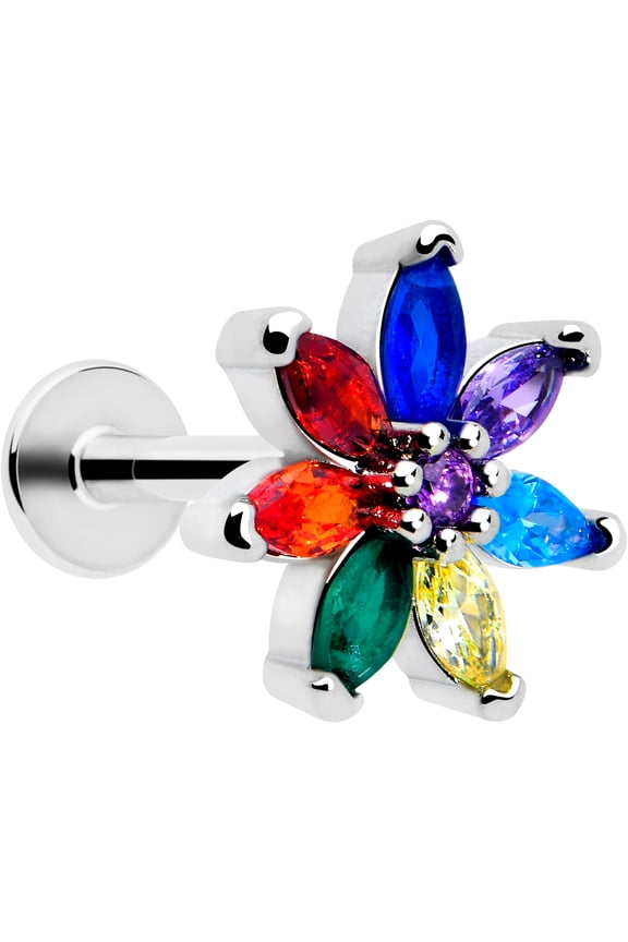 16G 316L Stainless Steel Rainbow Flower Labret Monroe Lip Ring Tragus 6mm
