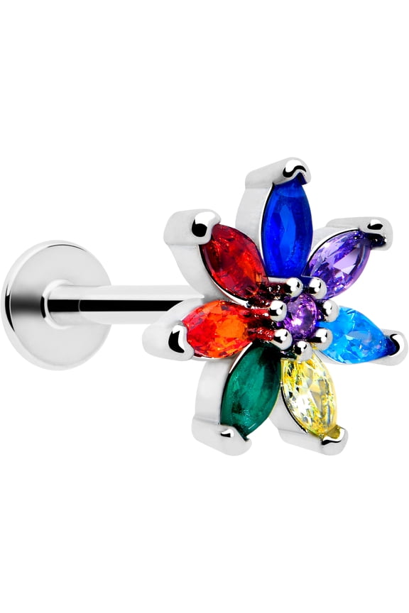16G 316L Stainless Steel Rainbow Flower Labret Monroe Lip Ring Tragus 8mm