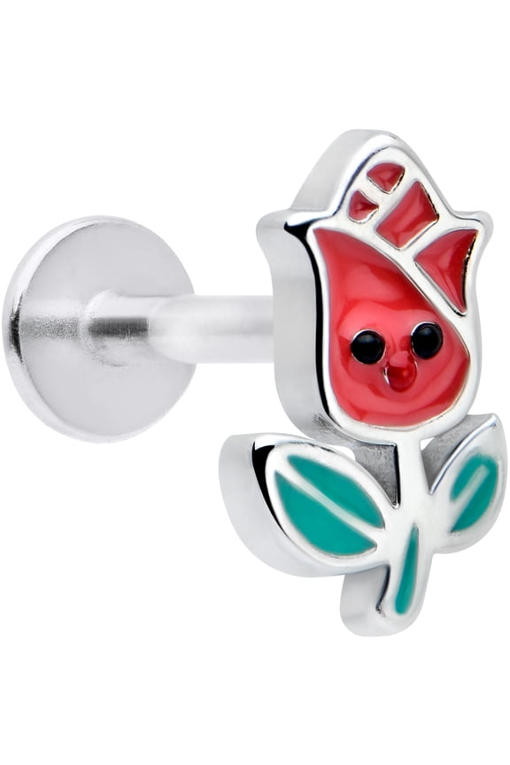 16G 316L Stainless Steel Sweet Happy Rose Flower Kawaii Labret LipRing Tragus 8mm