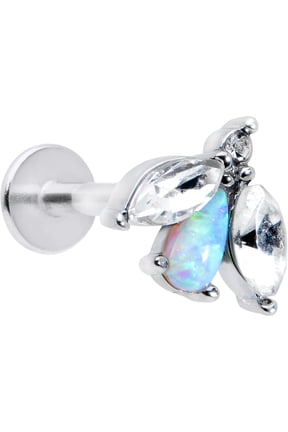 16G 316L Stainless Steel White Synthetic Opal Flower Labret LipRing Tragus 8mm