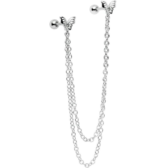 Body Candy 16G 316L Steel 1/4" Springtime Butterfly Cartilage Chain Earring Double Piercing for Women 6mm