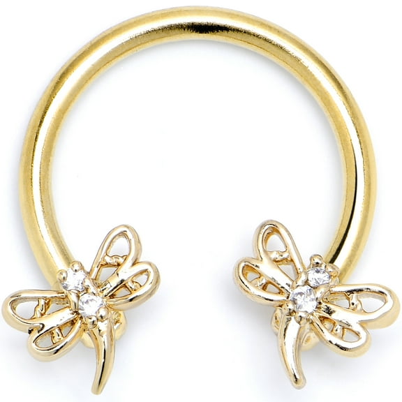 Body Candy 16G 316L Steel Bright Horseshoe Circular Barbell Earring Dragonfly Deluxe Cartilage Septum Ring 3/8"