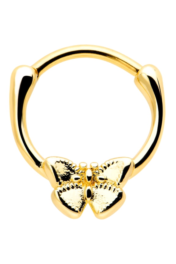 16G 316L Steel Bright Septum Jewelry Simple Textured Butterfly Daith Tragus Cartilage Clicker 8mm