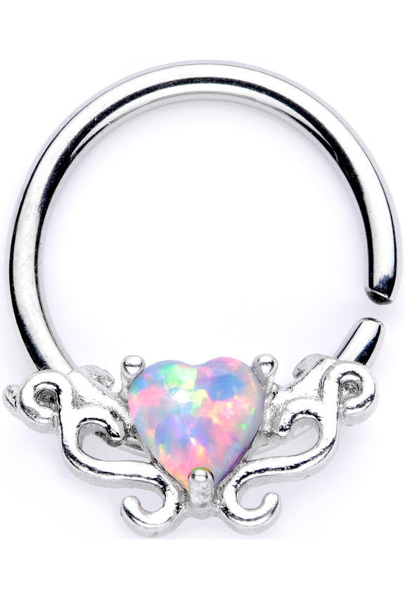 16G 316L Steel Nose Rings White Heart Synthetic Opal Cartilage 8mm Nose Hoops for Women