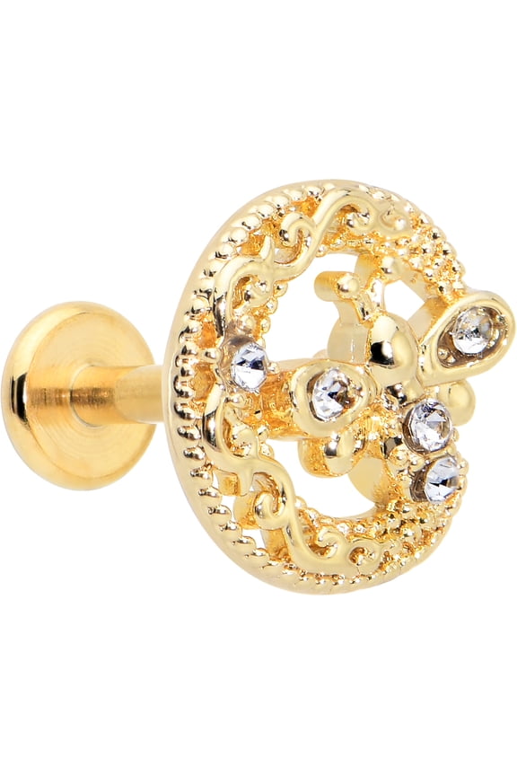 16G 316L Stianless Steel Bright Dragonfly Moon Internally Threaded Labret Monroe Lip Ring Tragus 8mm