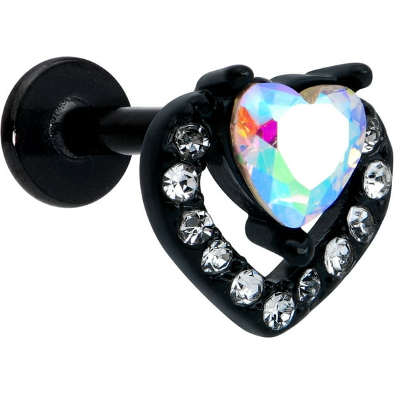 Body Candy 16G 316L Surgical Grade Stainless Steel Black Rococo Heart Labret LipRing Tragus 8mm