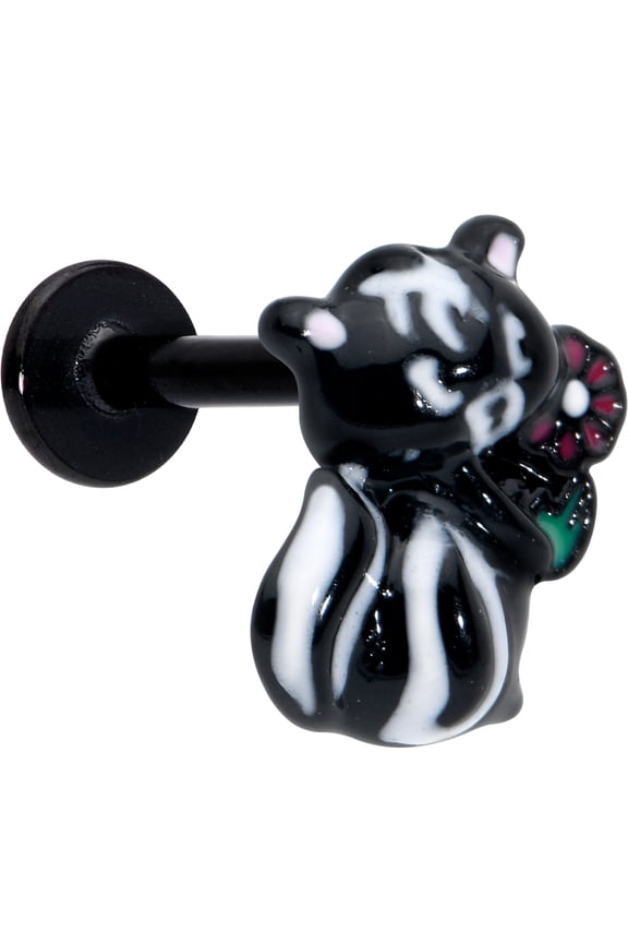 16G 316L Surgical Steel Black Funky Skunk Labret Monroe Lip Ring Tragus 8mm