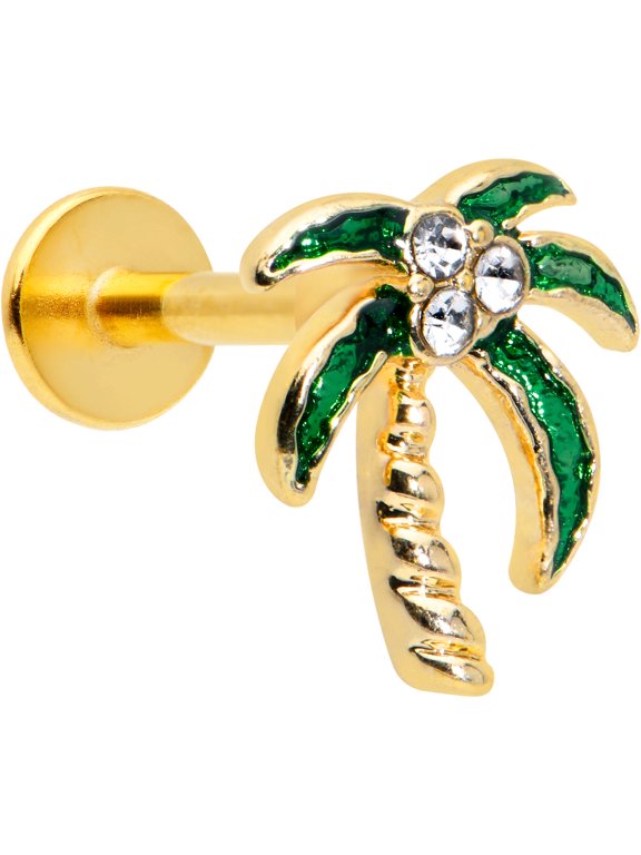 16G 316L Surgical Steel Bright Palm Tree Style Labret Monroe Lip Ring Tragus 6mm