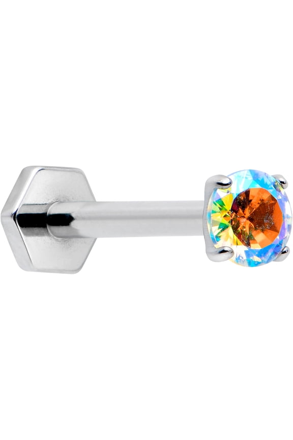 16G ASTM F 136 Titanium Aurora Threadless Hexagon End Labret LipRing Tragus 8mm