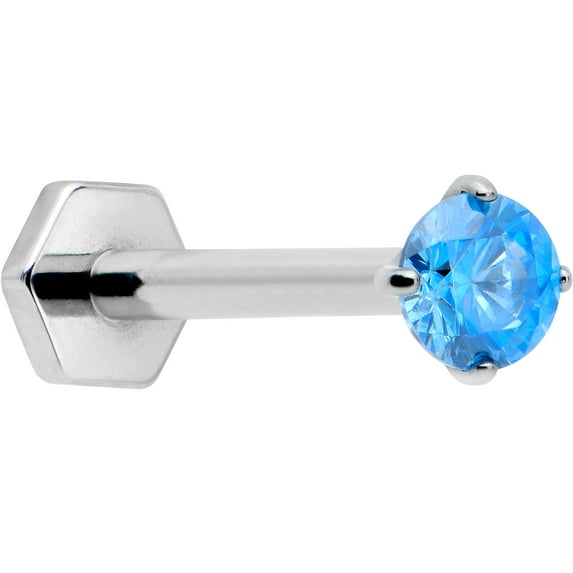 Body Candy 16G ASTM F 136 Titanium Blue Threadless Hexagon End Labret LipRing Tragus 8mm