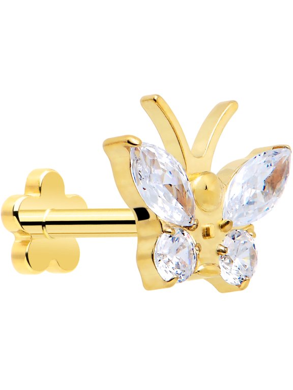 16G ASTM F-136 Titanium Flower Reversible Butterfly Threadless Push-In Labret Monroe Lip Ring Tragus 8mm