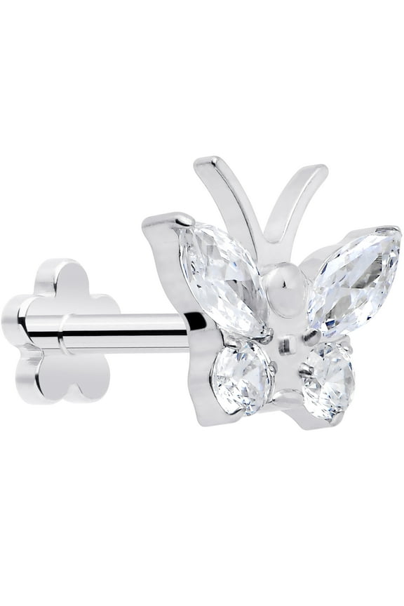 16G ASTM F-136 Titanium Flower Reversible Butterfly Threadless Push-In Labret Monroe Lip Ring Tragus 8mm