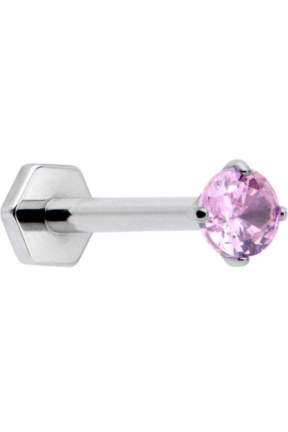 16G ASTM F 136 Titanium Pink Threadless Hexagon End Labret LipRing Tragus 8mm