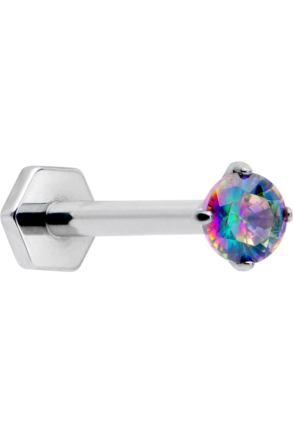 16G ASTM F 136 Titanium Vitrail Accent Threadless Hexagon End Labret Monroe Lip Ring Tragus 8mm