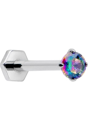 16G ASTM F 136 Titanium Vitrail Accent Threadless Hexagon End Labret Monroe Lip Ring Tragus 8mm