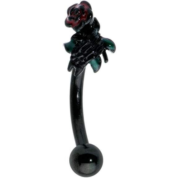 Body Candy 16G Black PVD Steel Eyebrow Cartilage Tragus Daith Conch Rook Skeleton Flower Eyebrow Ring 5/16”