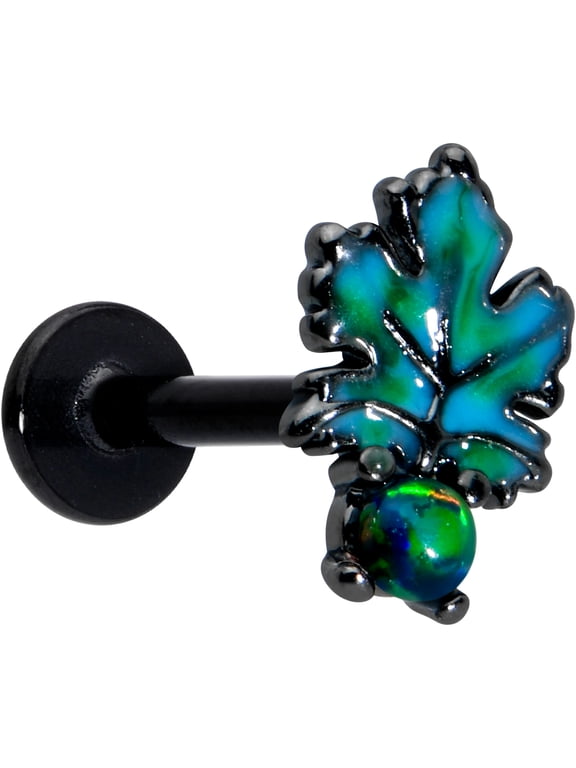 16G Black PVD Steel Green Leaf Labret Monroe Top Ear Cartilage Tragus Piercing Jewelry 5/16