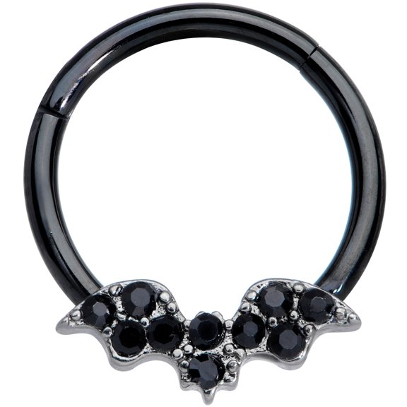 Body Candy 16G Black PVD Steel Hinged Segment Ring Seamless Cartilage Nipple Ring Black Bat Nose Hoop 3/8"