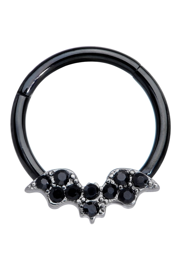 16G Black PVD Steel Hinged Segment Ring Seamless Cartilage Nipple Ring Black Bat Nose Hoop 3/8"