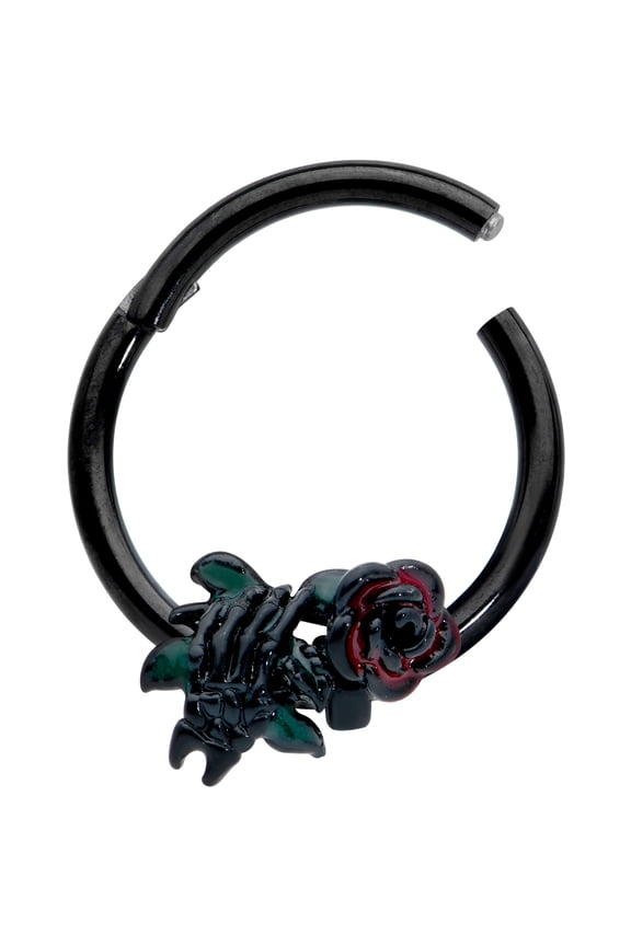 16G Black PVD Steel Hinged Segment Ring Seamless Cartilage Nipple Skeleton Flower Nose Hoop 3/8"