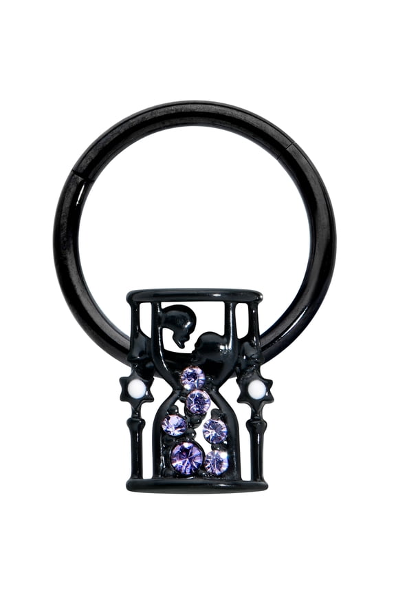 16G Black PVD Steel Hinged Segment Ring Seamless Cartilage Nipple Skull Hourglass Nose Hoop 3/8