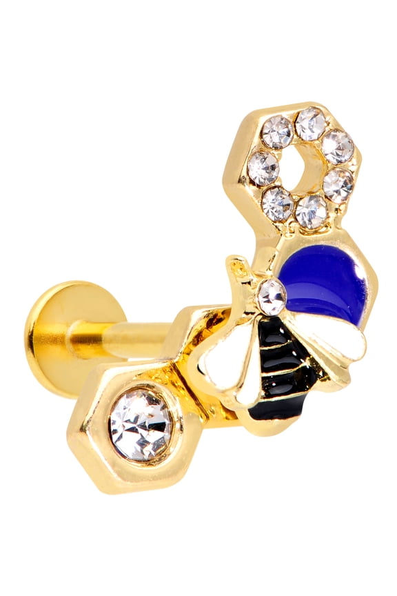 16G Electroplated 316L Steel Clear Bee Labret Monroe Lip Ring Tragus 5/16 8mm