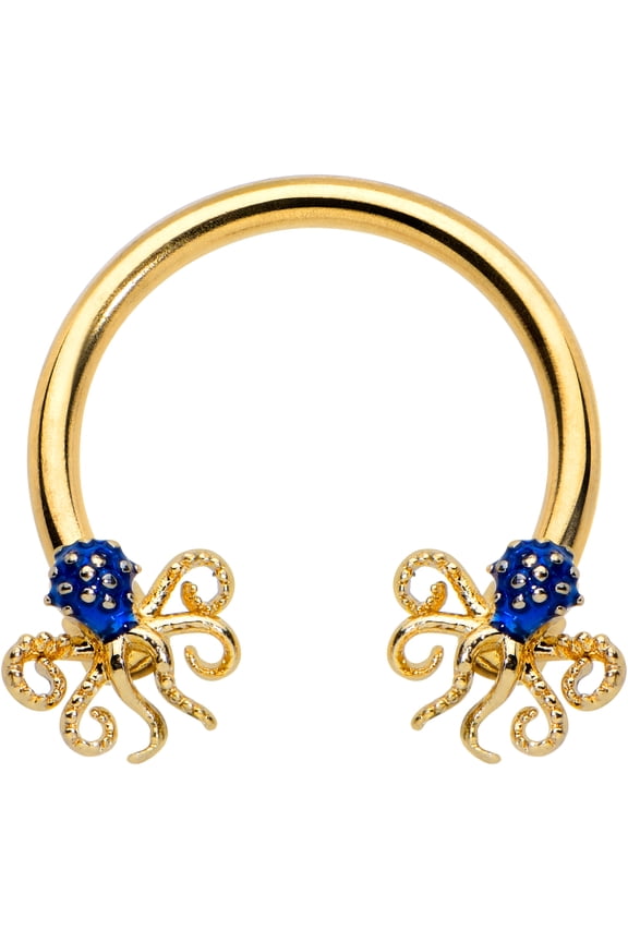 16G PVD 316L Steel Horseshoe Circular Barbelll Blue Octopus Cartilage Septum 3/8