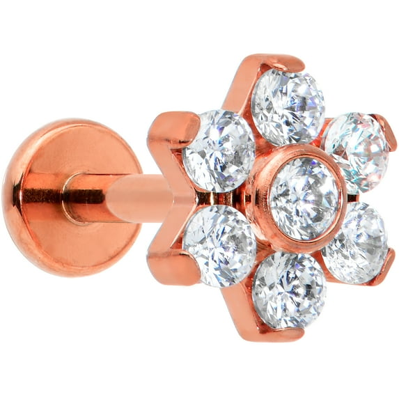 Body Candy 16G PVD G23 Titanium Rosy Clear Flower Internal Thread Labret Monroe Lip Tragus Cartilage Stud 1/4