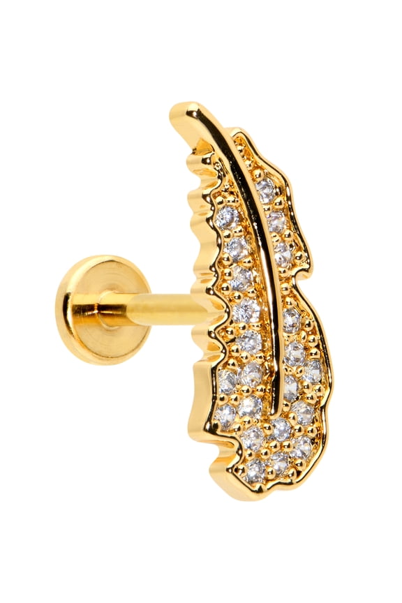 16G PVD Stainless Steel Clear Feather Labret Monroe Lip Internal Thread Tragus Piercing Jewelry 5/16