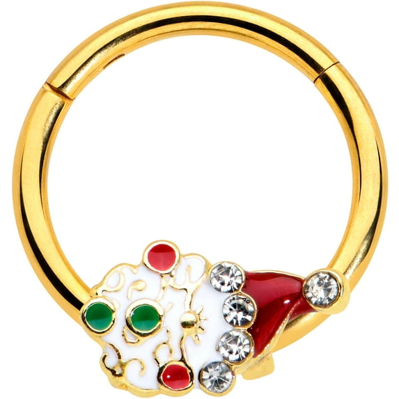 Body Candy 16G PVD Steel Hinged Segment Ring Seamless Cartilage Nipple Deco Santa Claus Nose Hoop 3/8