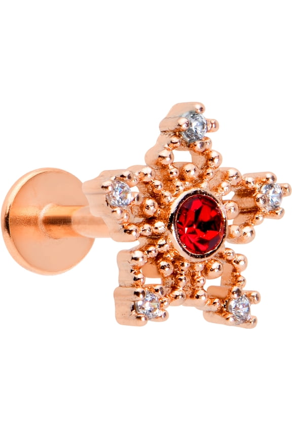 16G PVD Steel Red Snowflake Labret LipTop Ear Cartilage Tragus Piercing Jewelry 1/4