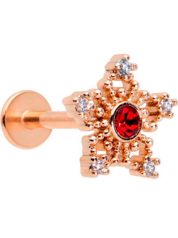 16G PVD Steel Red Snowflake Labret LipTop Ear Cartilage Tragus Piercing Jewelry 5/16