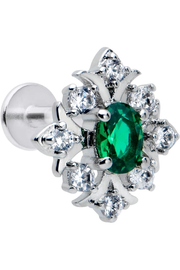 16G Stainless Steel Green Deco Labret LipTop Ear Cartilage Tragus Piercing Jewelry 1/4