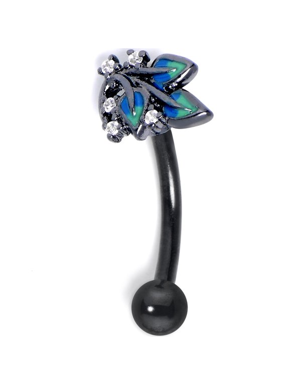 16G Steel Black 8mm Eyebrow Jewelry Cartilage Tragus Daith Conch Rook Lush Leaves Eyebrow Ring 5/16