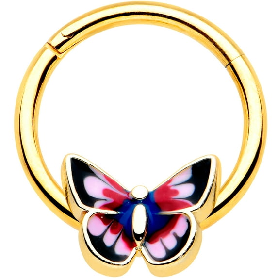 Body Candy 16G Steel Bright Hinged Segment Ring Seamless CartilageButterfly Pink Blue Nose Hoop 3/8