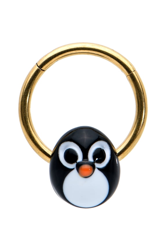 16G Steel Bright Hinged Segment Ring Seamless CartilageRound Penguin Face Nose Hoop 3/8