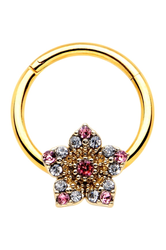 16G Steel Bright Hinged Segment Ring Seamless CartilageTexture Star Nose Hoop 3/8