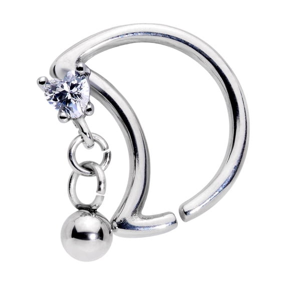 Body Candy 16G Steel Clear Accent Crescent Moon Heart Dangle Closure Ring Daith Helix Tragus Rook 3/8"