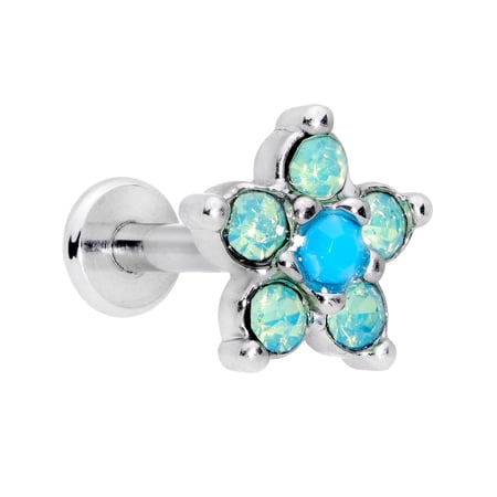 Body Candy 16G Steel Green Accent Flower End Internally Threaded Labret Monroe Tragus 5/16" Cartilage Stud