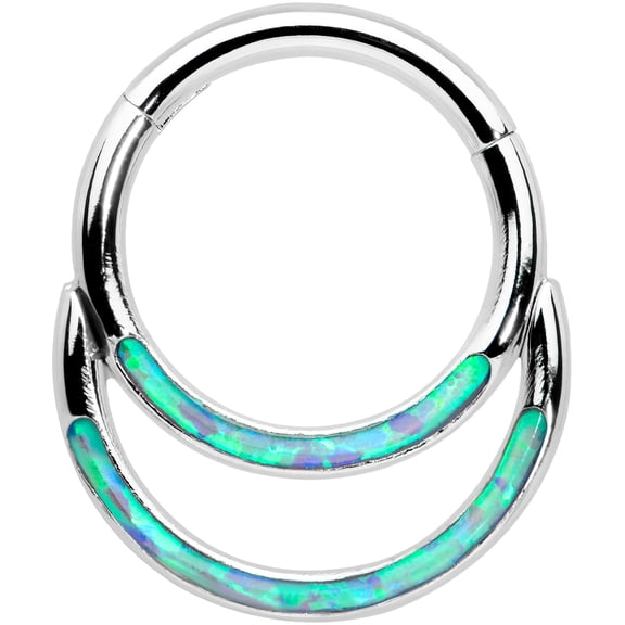 Body Candy 16G Steel Hinged Segment Ring Seamless Cartilage Nipple Blue Synth Opal Double Row Nose Hoop 5/16"