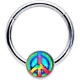 thumbnail image 1 of Body Candy 16G Steel Hinged Segment Ring Seamless Cartilage Nipple Ring Tie Dye Peace Sign Nose Hoop 3/8", 1 of 3