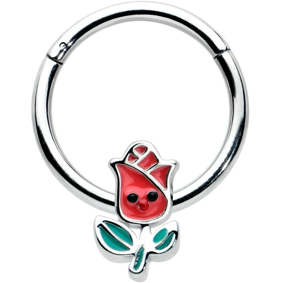 Body Candy 16G Steel Hinged Segment Ring Seamless CartilageSweet Happy Rose Flower Nose Hoop 3/8