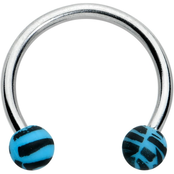 Body Candy 16G Steel Horseshoe Circular Barbell Curved Barbell Matte Blue Zebra Stripe Cartilage Septum 3/8"