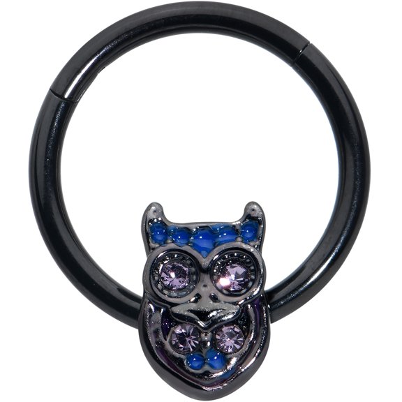 Body Candy 16G Surgical Steel Black Hinged Segment Ring Seamless Cartilage Nipple Ring Opulent Owl Nose Hoop 3/8"