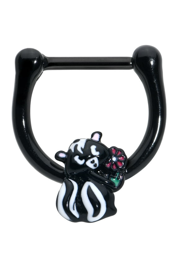 16G Surgical Steel Black Septum Jewelry Funky Skunk Daith Tragus Cartilage Clicker 8mm