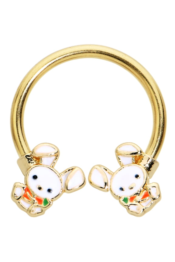 16G Surgical Steel Bright Horseshoe Circular Barbell Curved Barbell Earring Cutie Pie Bunny Rabbits Cartilage Septum Ring 3/8"